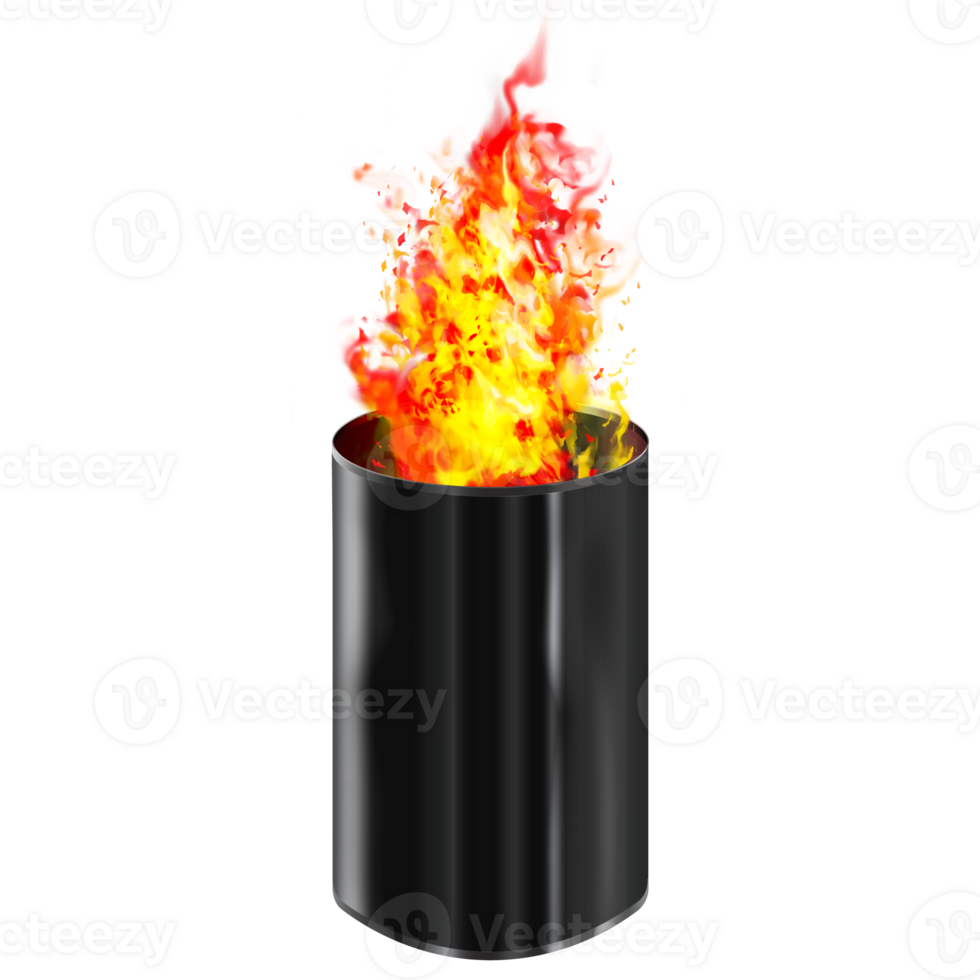Burn barrel isolated on transparent background.Fire in a metal container.Burn barrel on transparent background png
