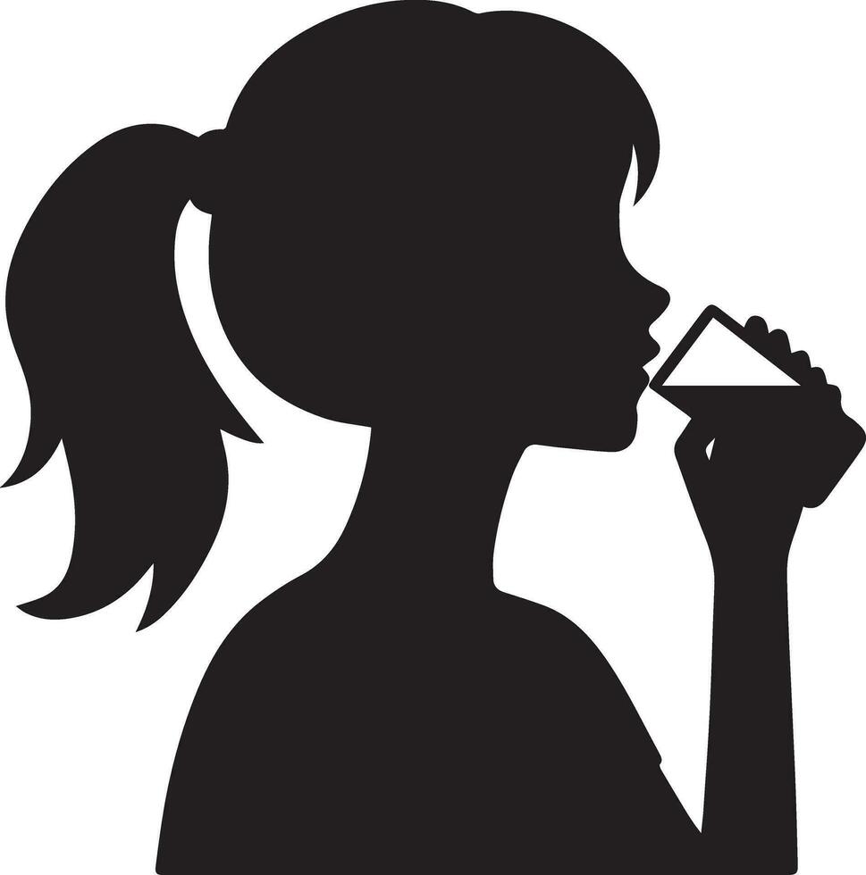 Girl Drink Water Vector silhouette black color 5