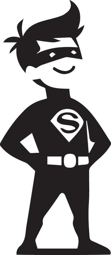 mínimo gracioso súper héroe cómic plano personaje vector silueta, negro color silueta, blanco antecedentes 3