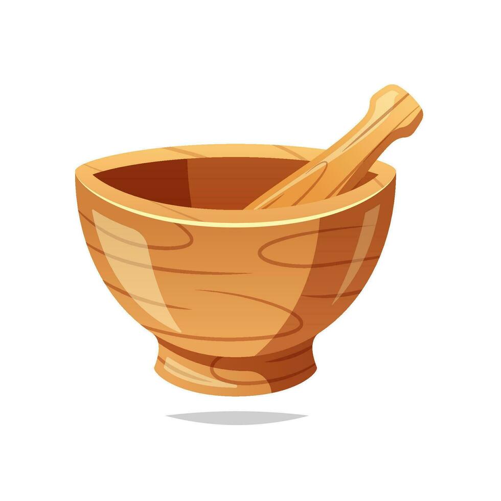 Wooden mortar and pestle vector isolated on white background