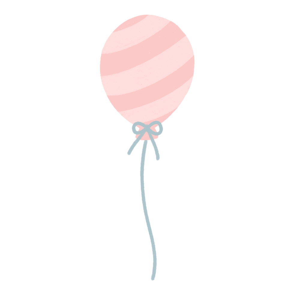 Cute pastel pink balloon doodle illustration. Baby and kids party decoration. png