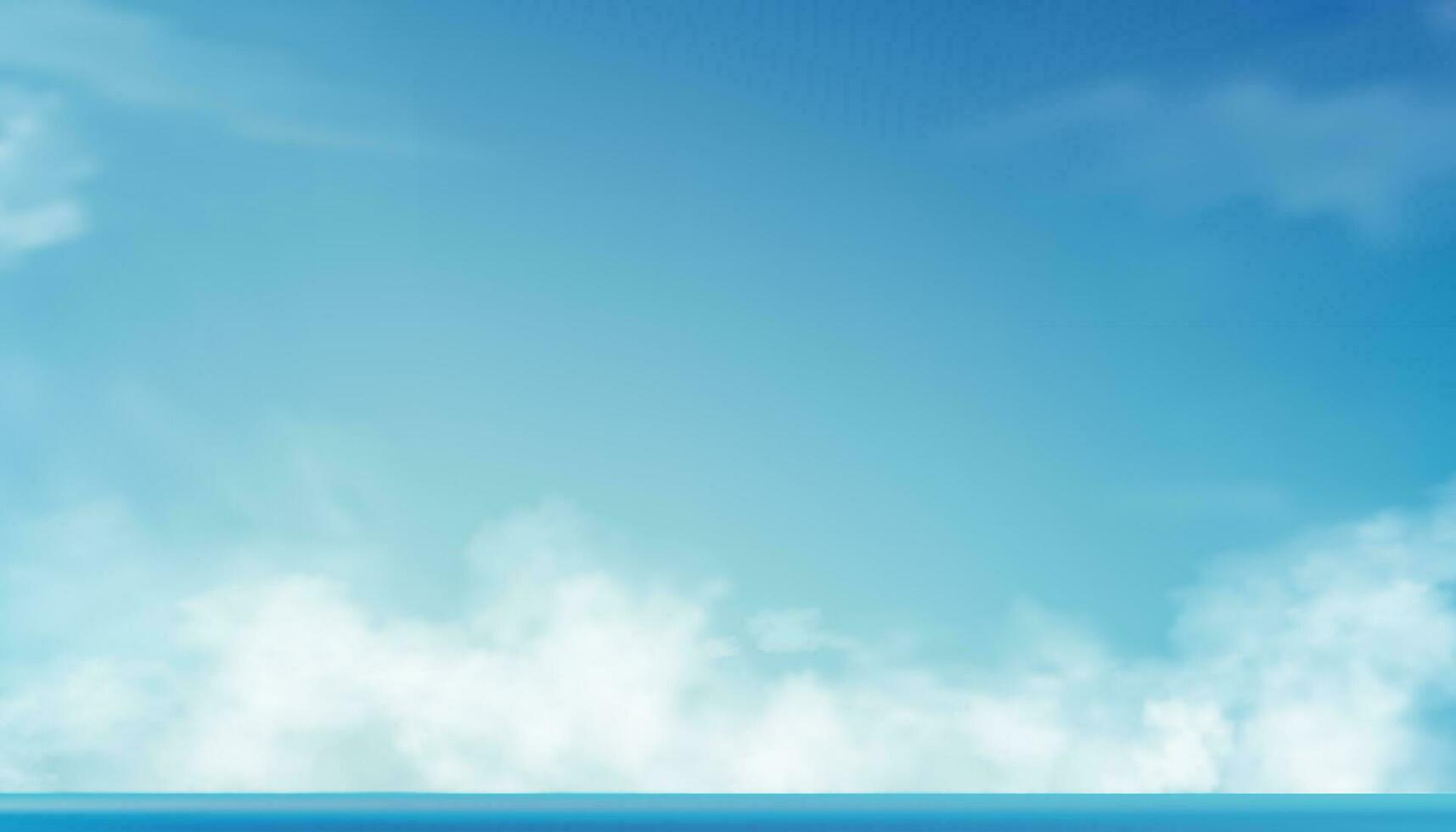 Sky Blue,Cloud Background,Horizon Clear Spring Sky in Morning by the beach,Vector beautiful landscape nature sunrise in Summer,Backdrop panoramic banner white clouds over ocean blue vector
