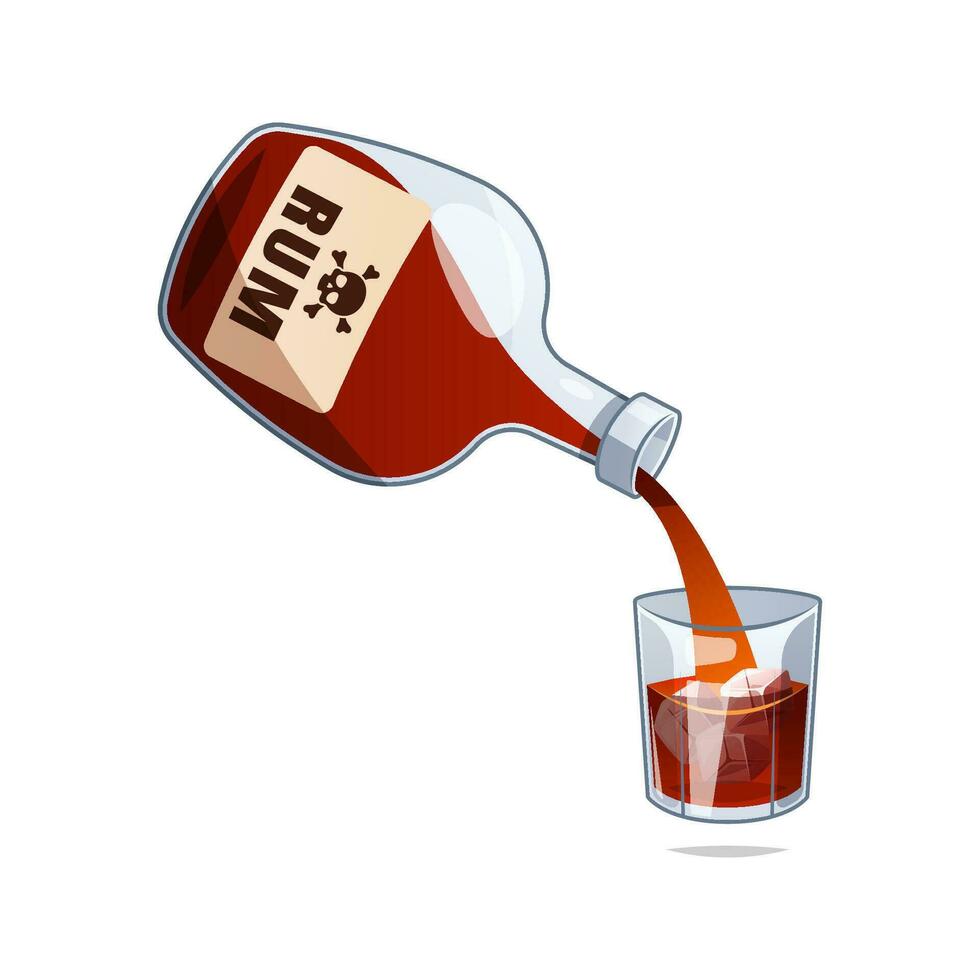 Pour rum into a glass vector isolated on white background.