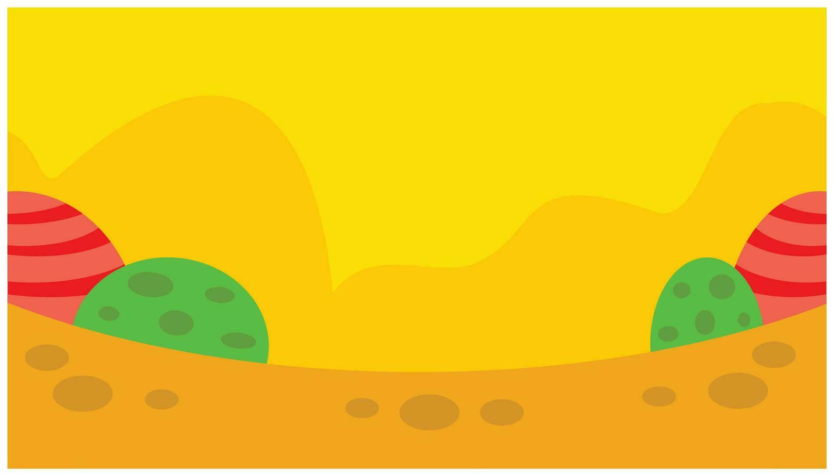 Easter background with eggs in the sand. Vector illustration in flat style. background template with geometric patterns. Mountain background with sunset views