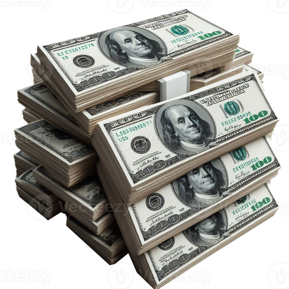 AI generated closeup money American US dollar bills stacking. money group. Stacking of US Dollar bank png