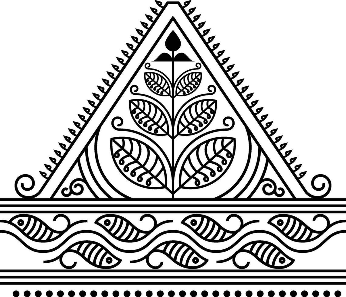 Indian Traditional and Cultural Rangoli, Alpona, Kolam, or Paisley vector line art. Bengal art India