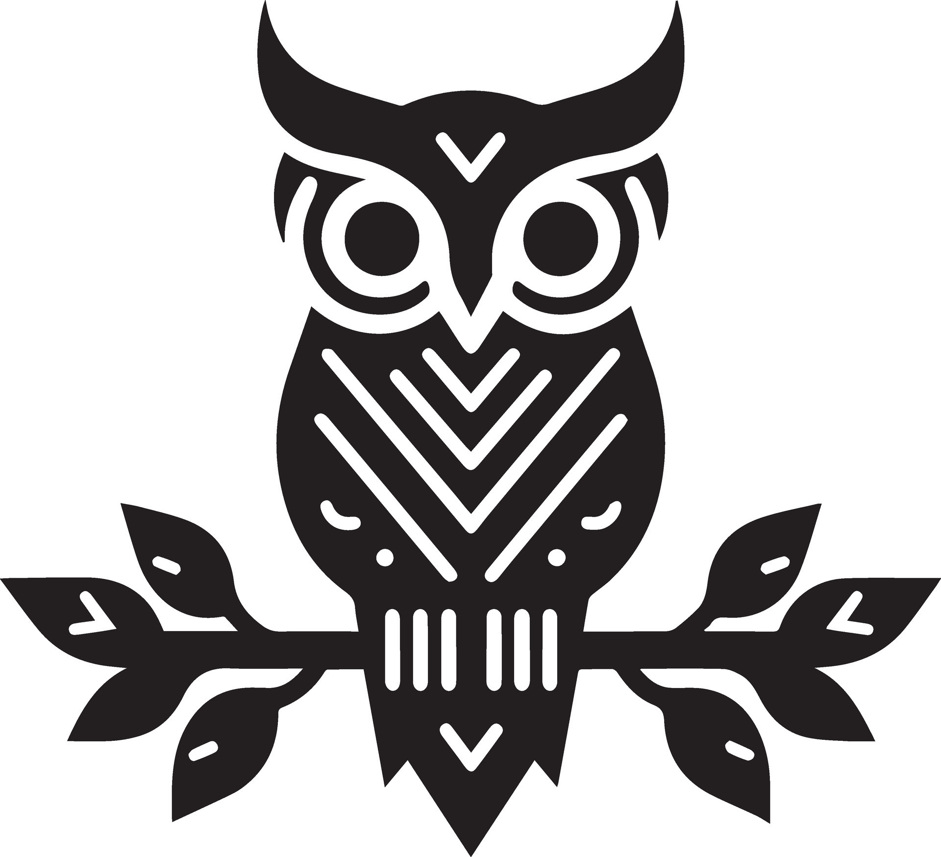 Owl Tattoo vector art illustration black color, Owl vector silhouette