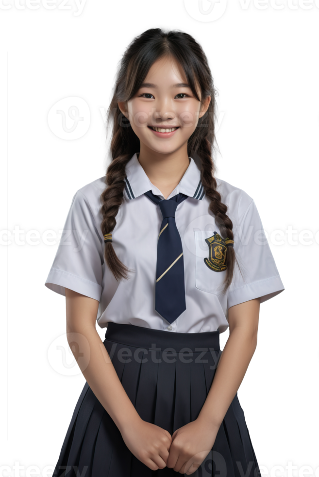 AI generated portrait of beautiful smiling asian girl wearing school uniform png
