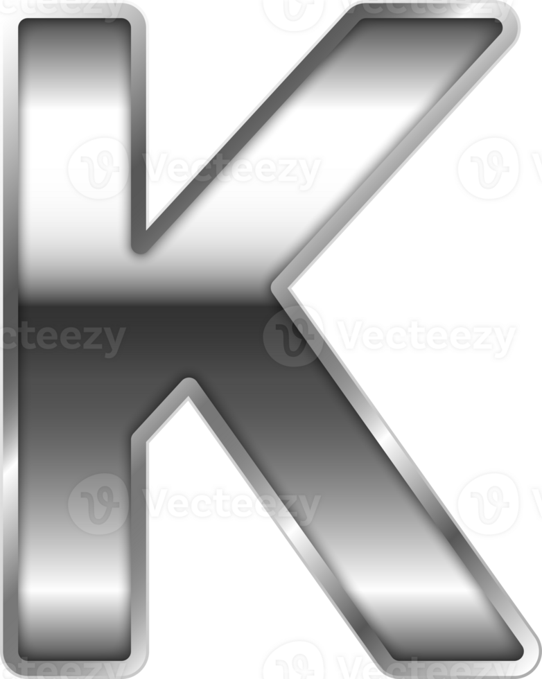 Silver Shiny Metal Alphabet Letter K png