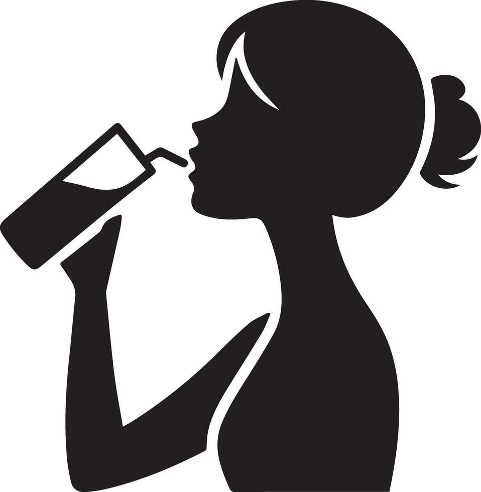 Girl Drink Water Vector silhouette black color 2