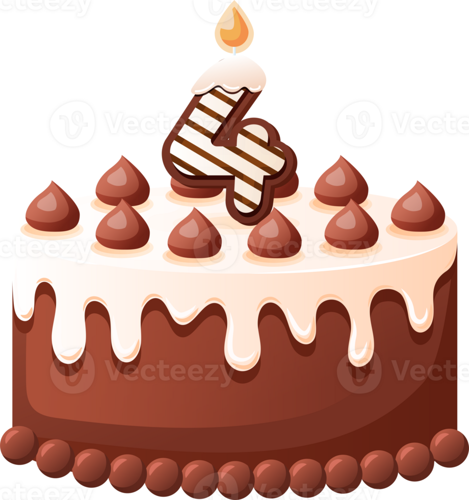 Chocolate Birthday Cake With Candle Number 4 png