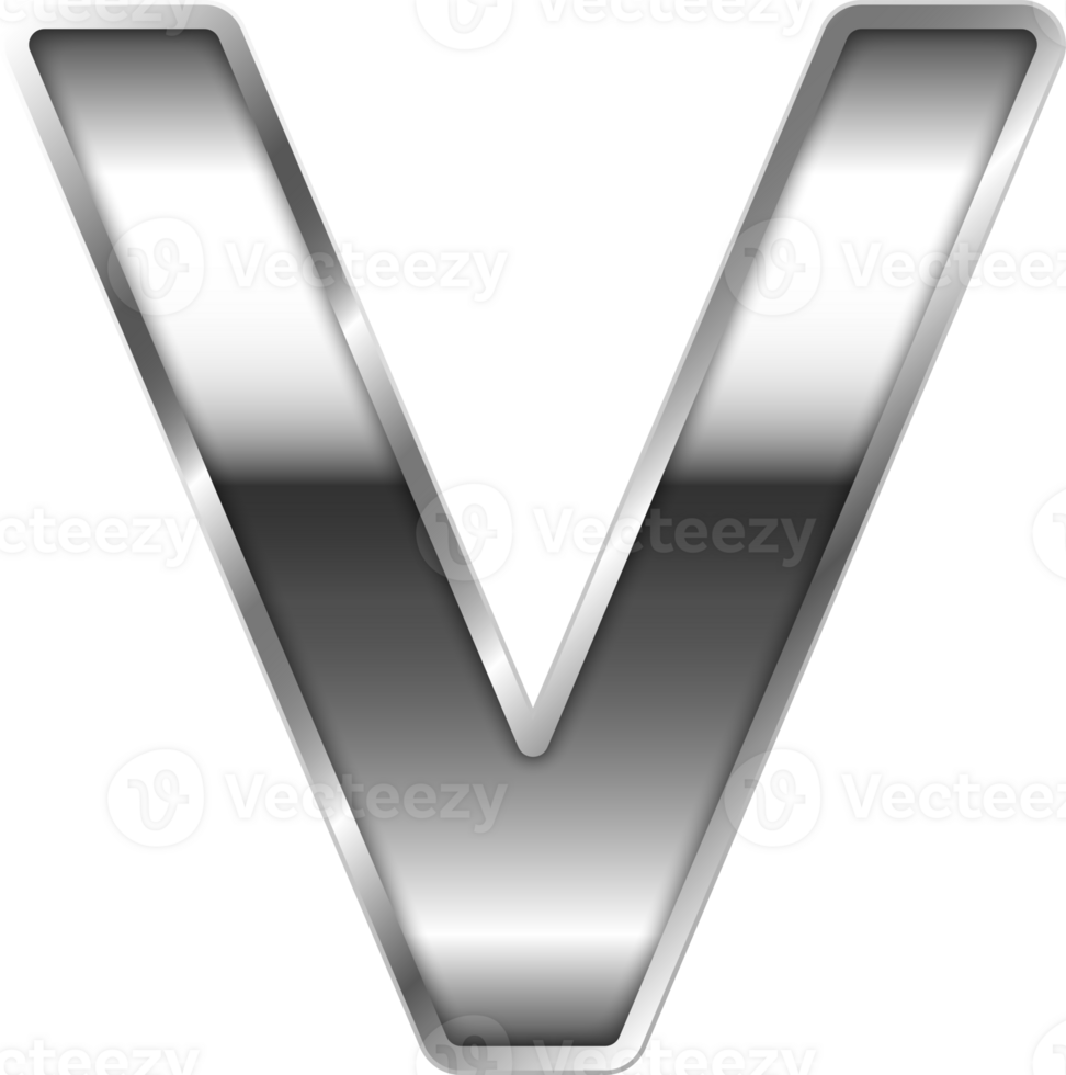 Silver Shiny Metal Alphabet Letter V png