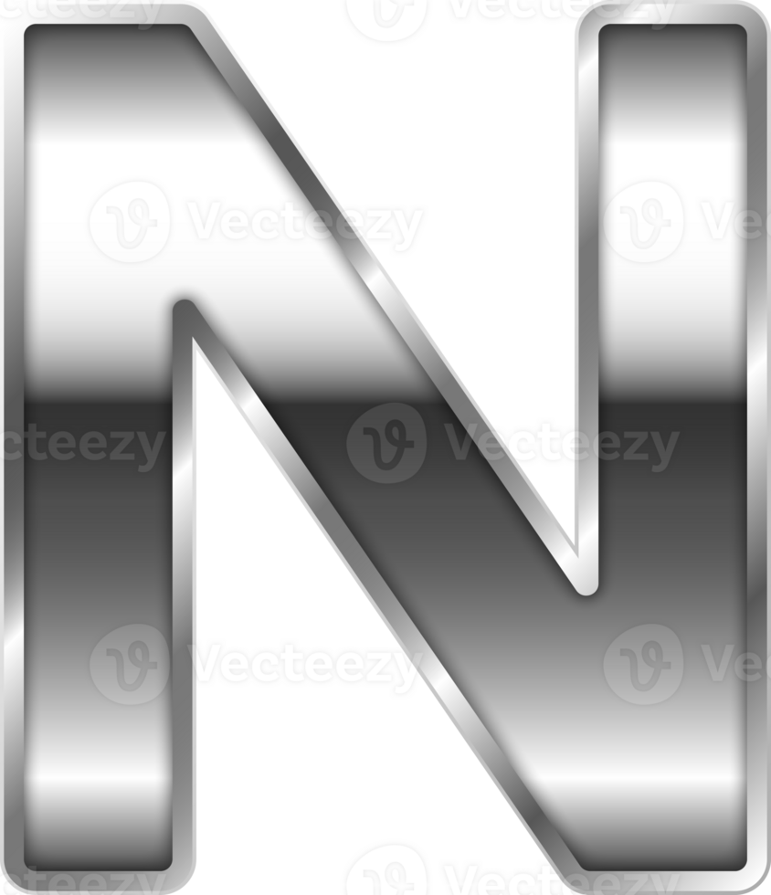 Silver Shiny Metal Alphabet Letter N png