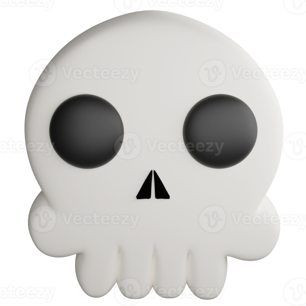 Cute skull clipart flat design icon isolated on transparent background, 3D render Halloween concept png