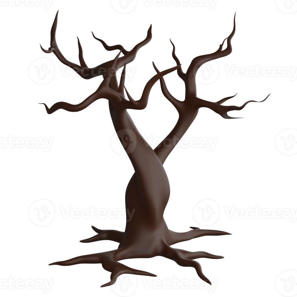Dry tree clipart flat design icon isolated on transparent background, 3D render Halloween concept png