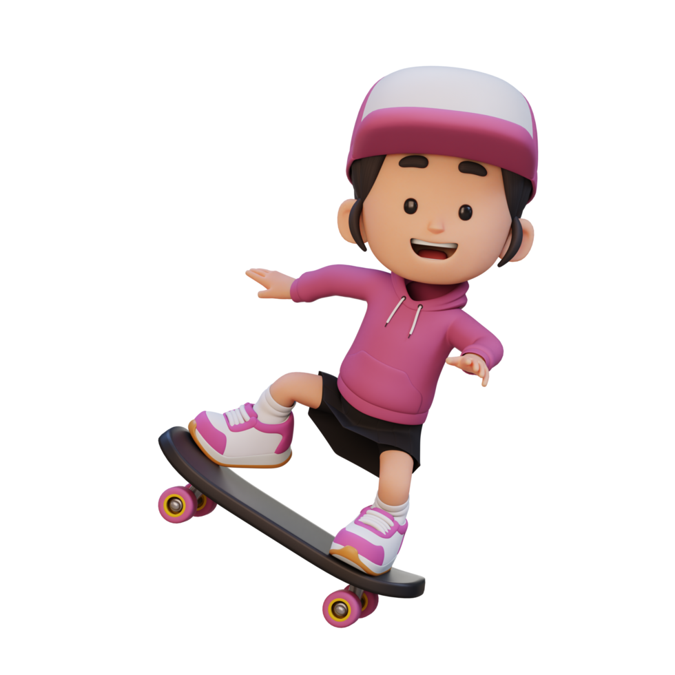 3D girl character ride skateboard png