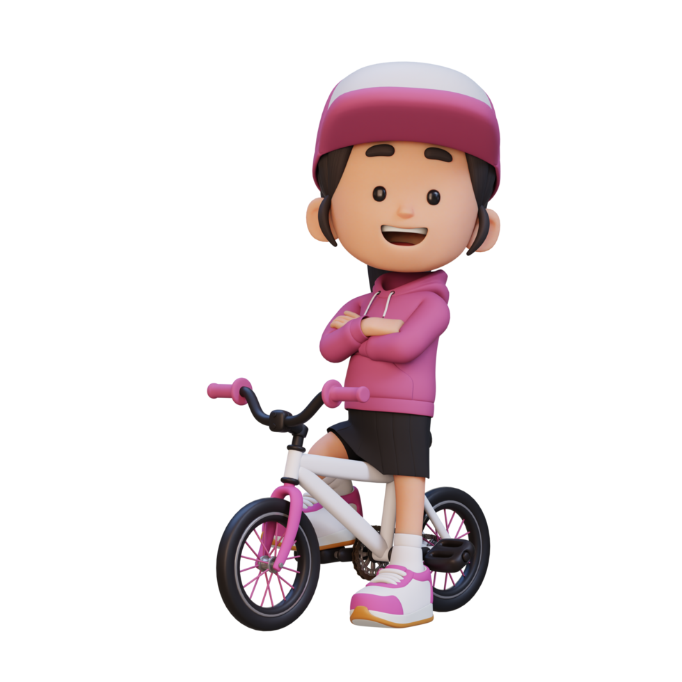 3D girl character ride bike go to school png