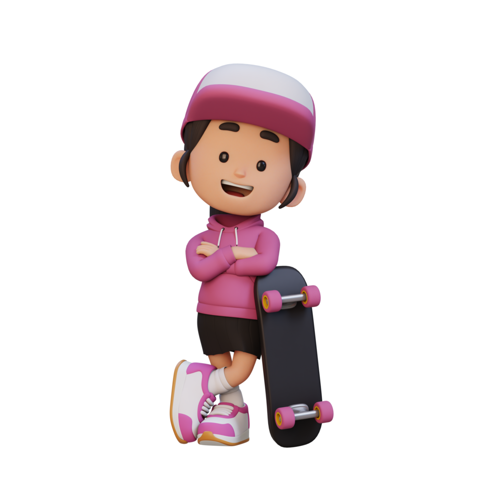 3D girl character ride skateboard png