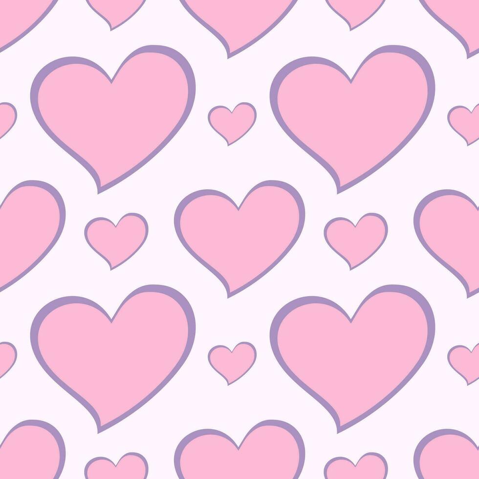 Cute heart shape, love symbol in violet pink color, seamless pattern design template vector