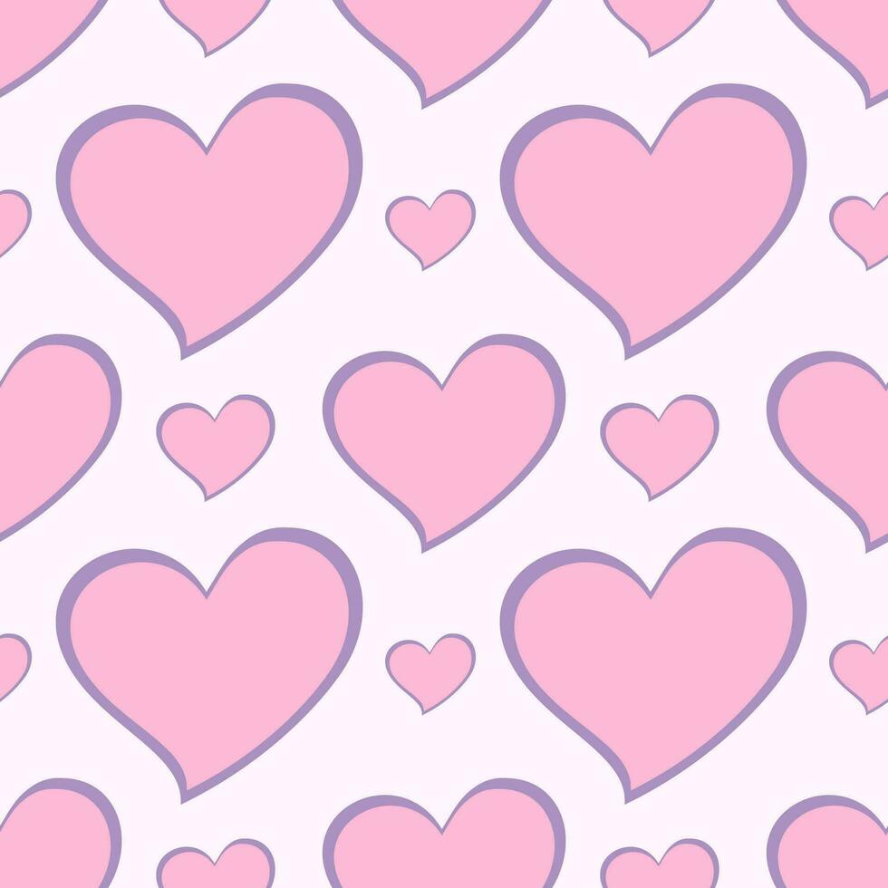 Cute heart shape, love symbol in violet pink color, seamless pattern design template vector