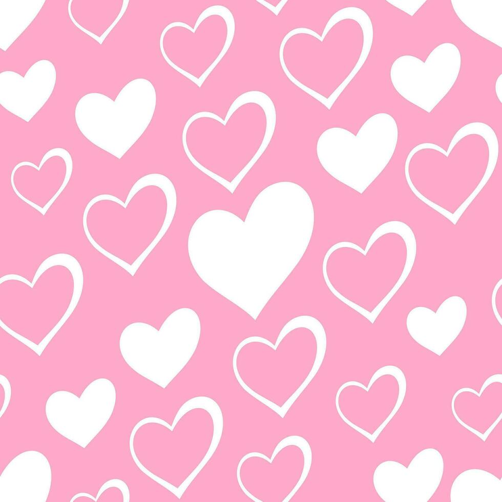 White Love Heart shape in baby pink color background. Seamless pattern