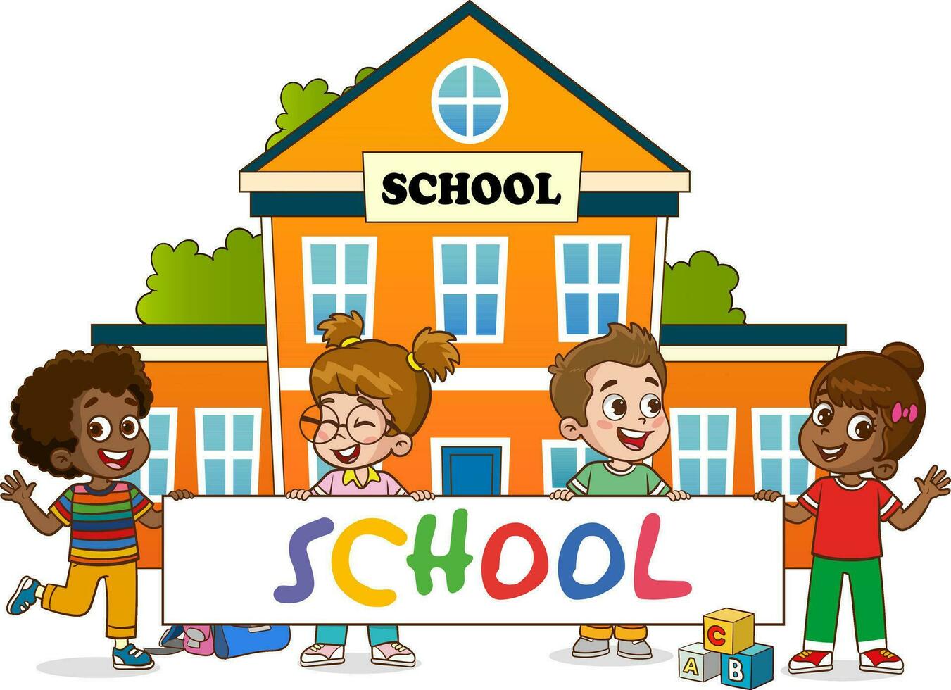 vector illustration of Education Concept With Funny School Child