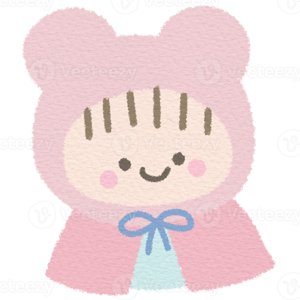 Cute pastel girl with a pink bear hood png