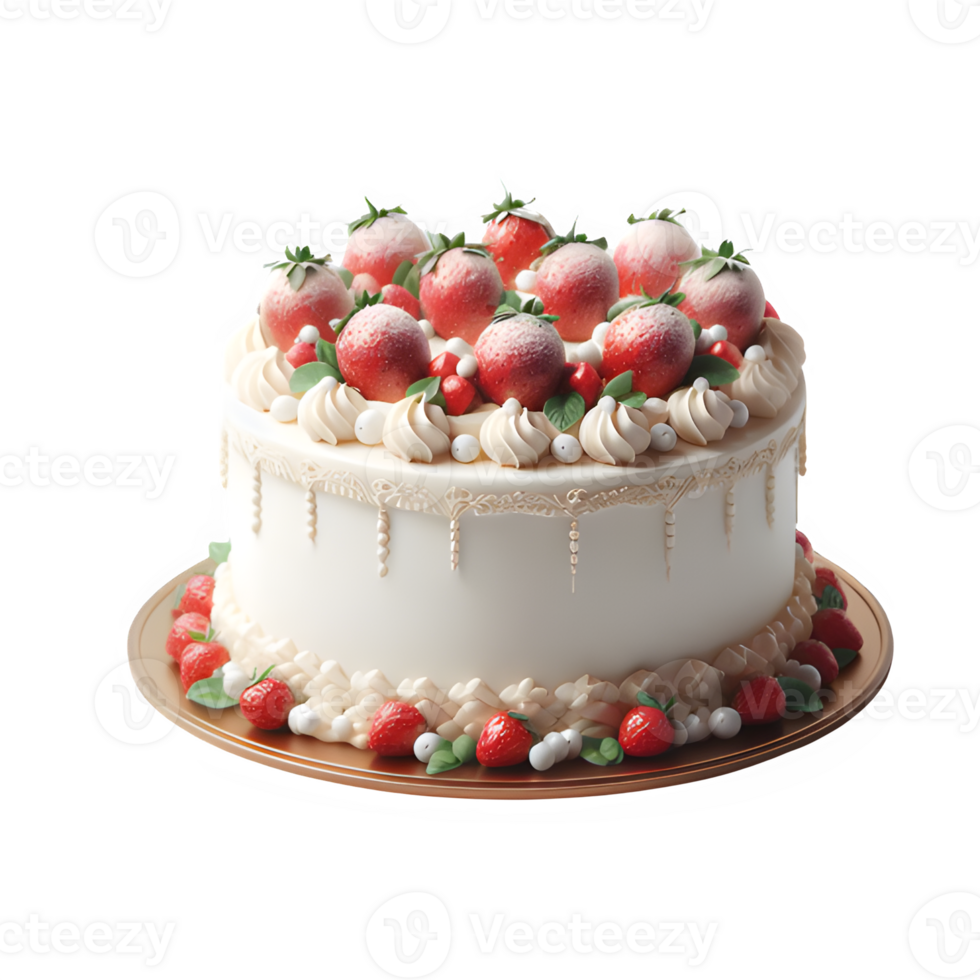 AI generated Isolated white cake with strawberries  Transparent Background, PNG Format, Generative AI