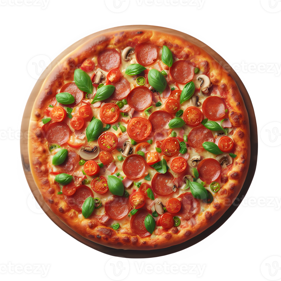AI generated Isolated Round Pizza with toppings Transparent Background, PNG Format, Generative AI