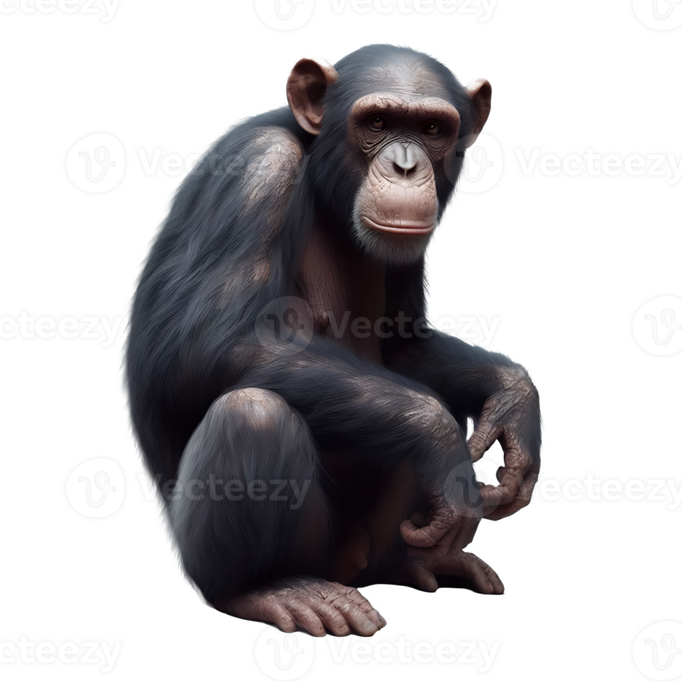 Isolated Chimpanzee animal on a transparent background, PNG Format