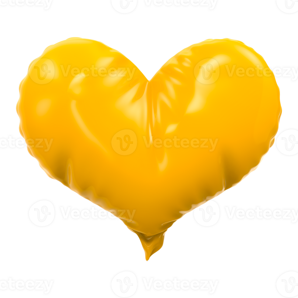 Yellow Heart Balloon 3D Rendering png