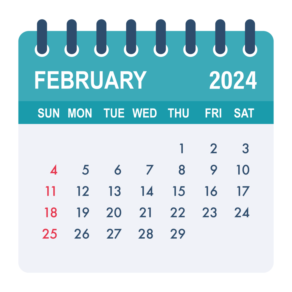 February 2024 Calendar Leaf. Calendar 2024 in flat style. Monthly