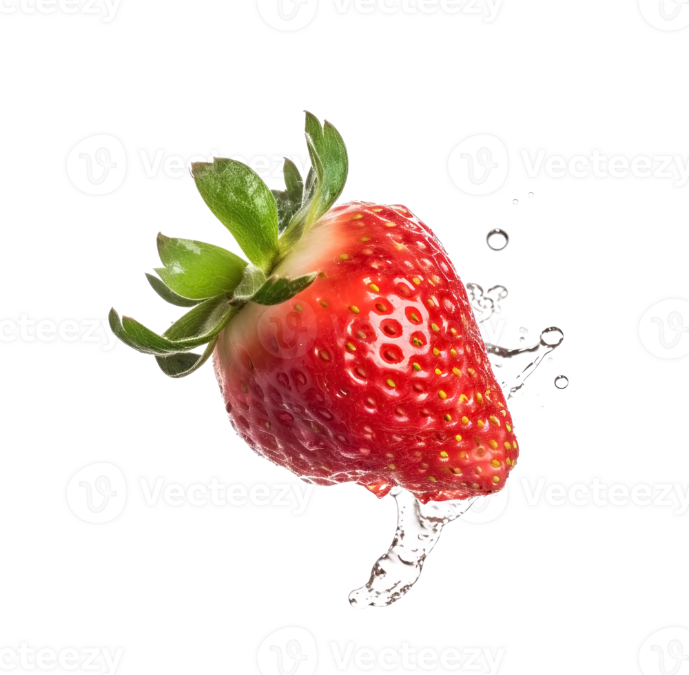 AI generated Single strawberry and water drops png