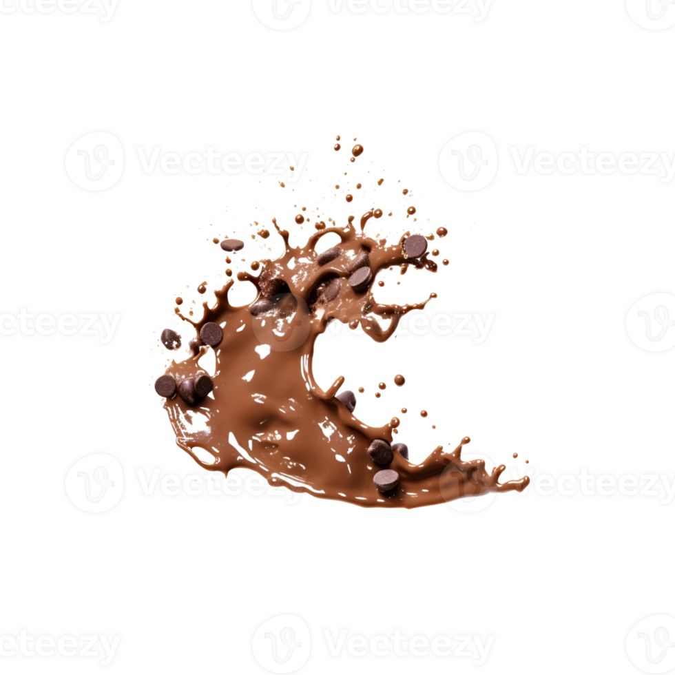 AI generated Chocolate splash with chocolate chips isolated png