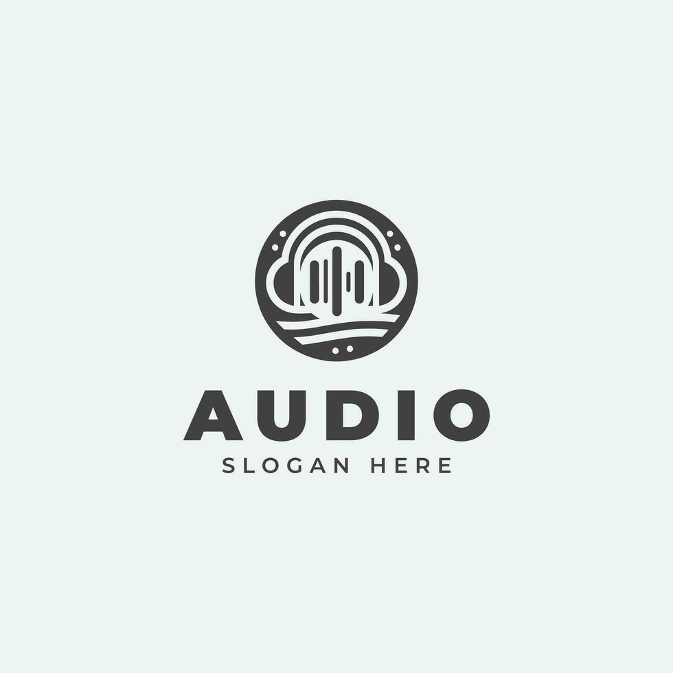 audio logo design, in monochrome, flat style, black and white vector