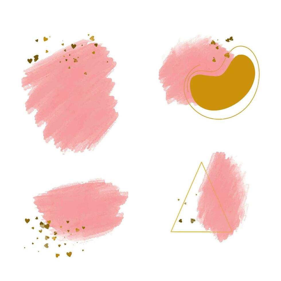 Pink Paint Brush Watercolor  banner with gold frame and sprinkles isolated on white background vector
