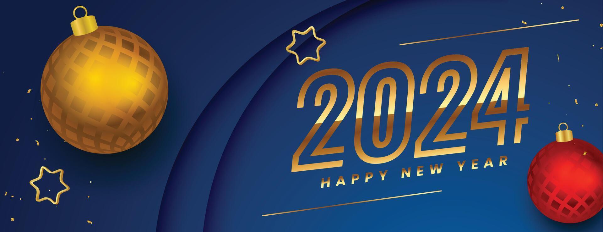 2024 new year greeting wallpaper with 3d ball and star vector