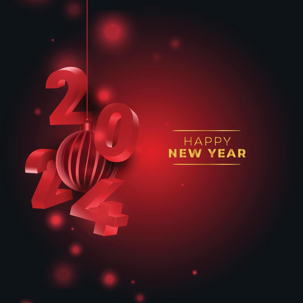 3d style golden 2024 new year greeting card with christmas ball vector