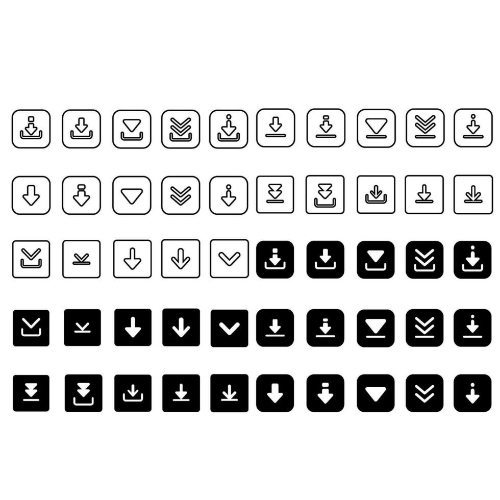Download icon vector set. Upload button illustration collection. Load symbol or logo.