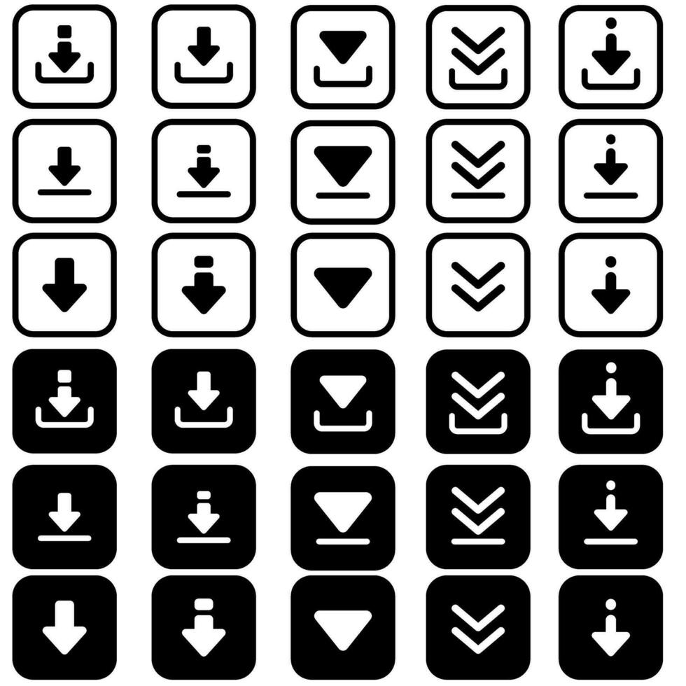 Download icon vector set. Upload button illustration collection. Load symbol or logo.