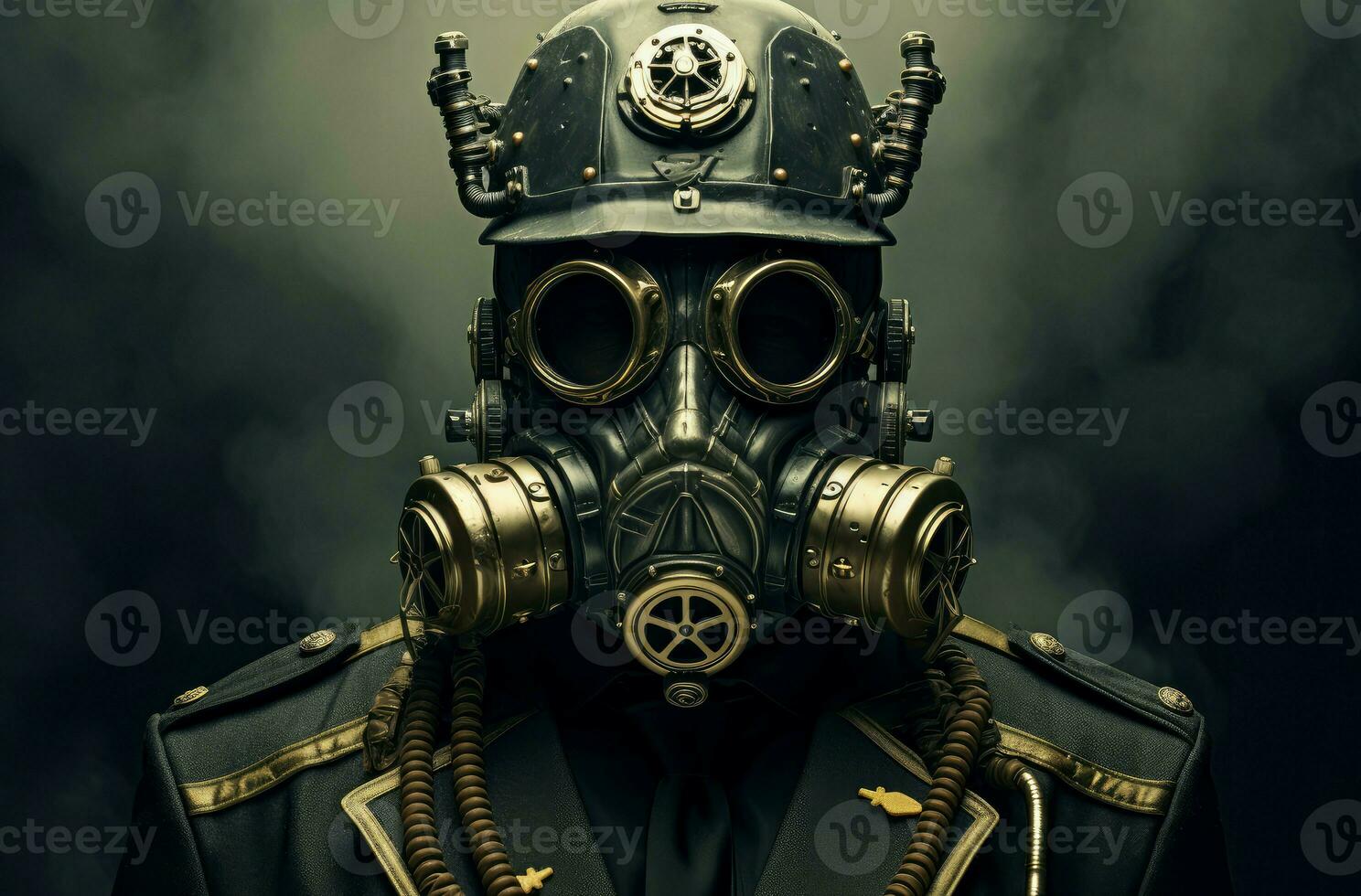 AI generated Intriguing Man gas mask steampunk. Generate Ai photo