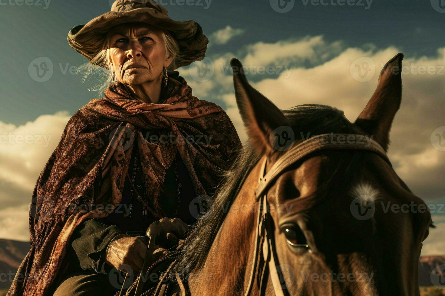 ai generado cinematográfico vaquero bandera retrato. generar ai foto