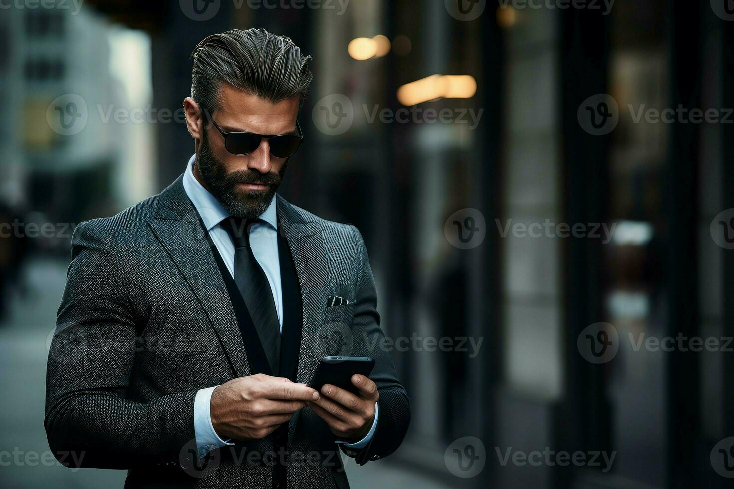 AI generated High-powered Airport businessman with smartphone. Generate Ai photo