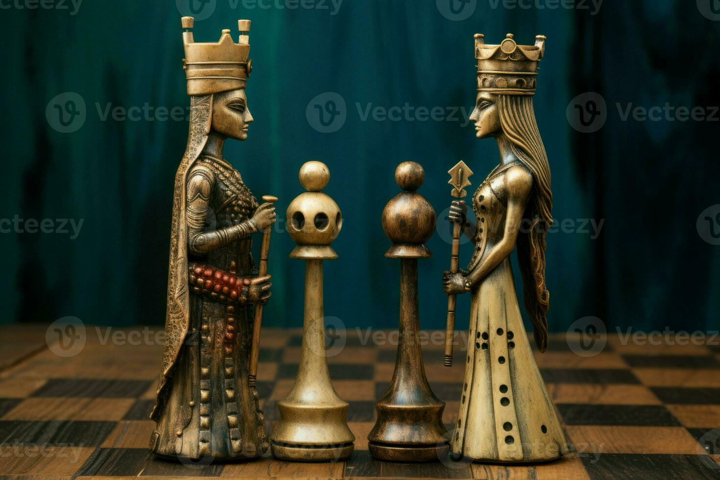 AI generated Iconic King queen chess. Generate Ai photo