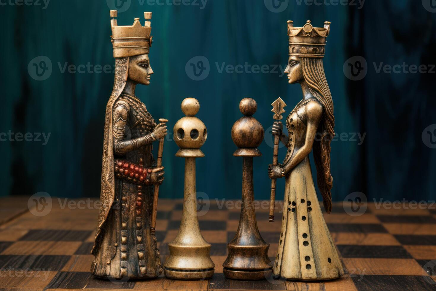 AI generated Iconic King queen chess. Generate Ai photo