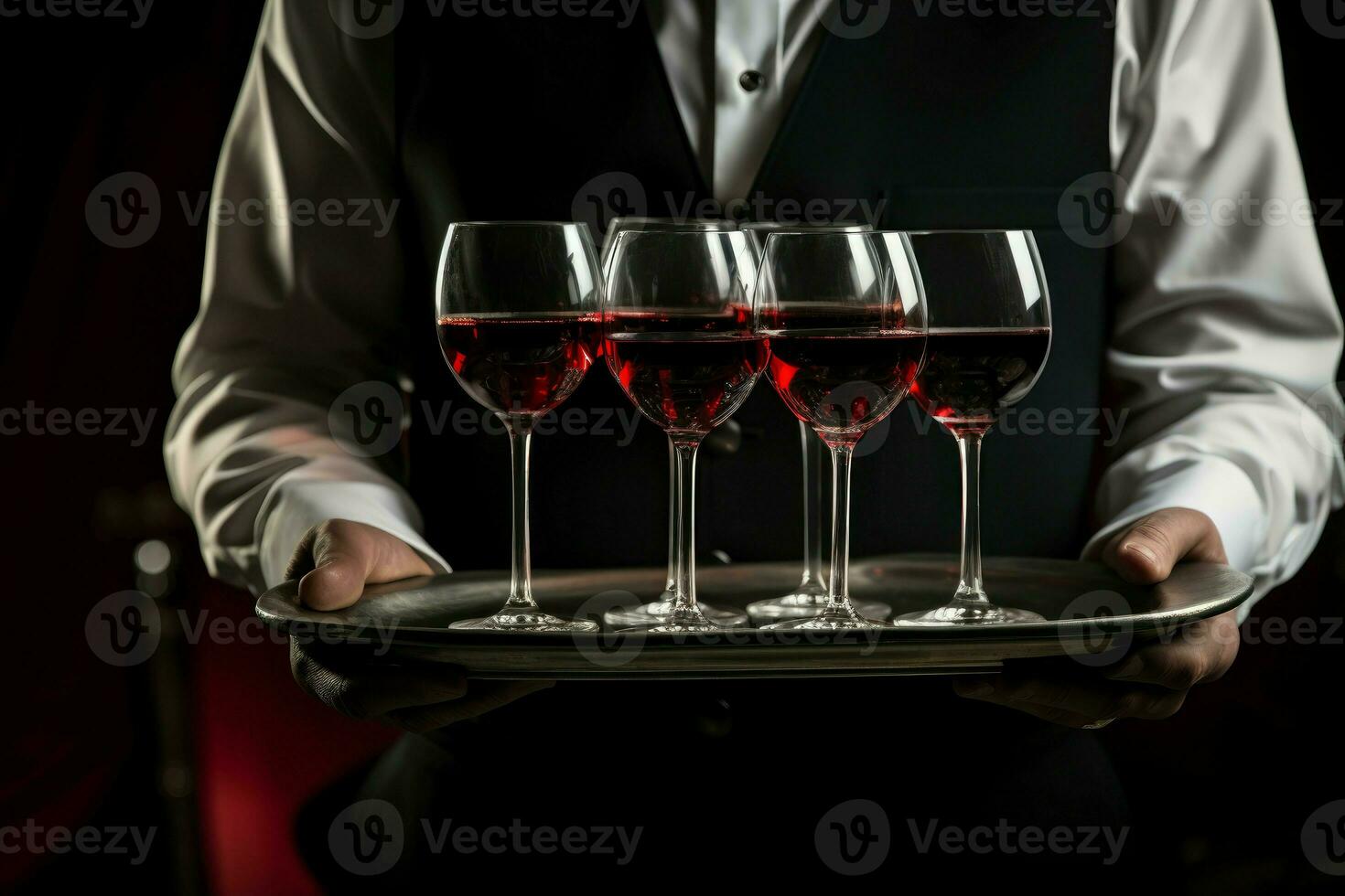 AI generated Swift Waiter hands wine tray. Generate Ai photo