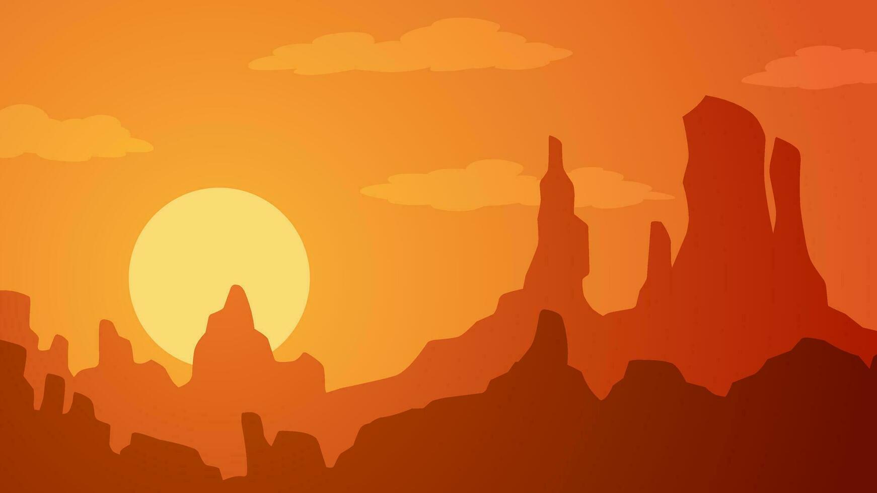 Desierto paisaje vector ilustración. cañón Desierto silueta paisaje con puesta de sol cielo. salvaje Oeste Desierto paisaje para ilustración, antecedentes o fondo de pantalla. americano Desierto vector ilustración