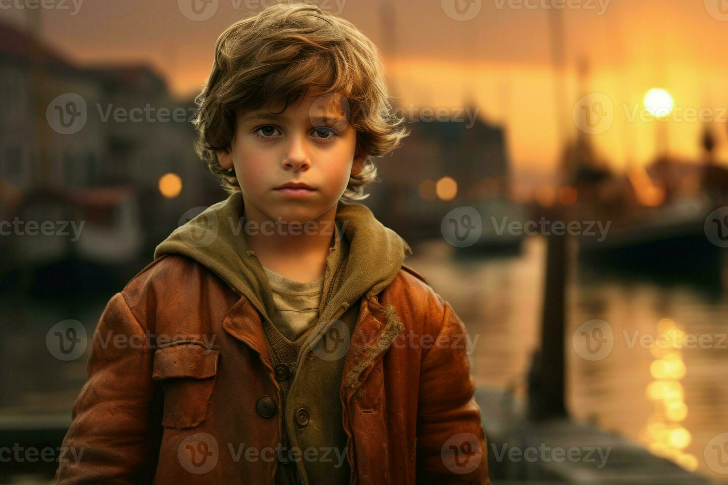 AI generated Maritime Little boy sea port. Generate Ai photo