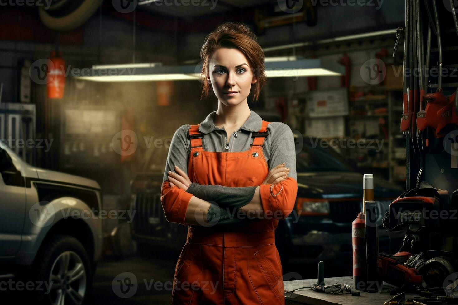 AI generated Industrious Car mechanic fix garage. Generate Ai photo