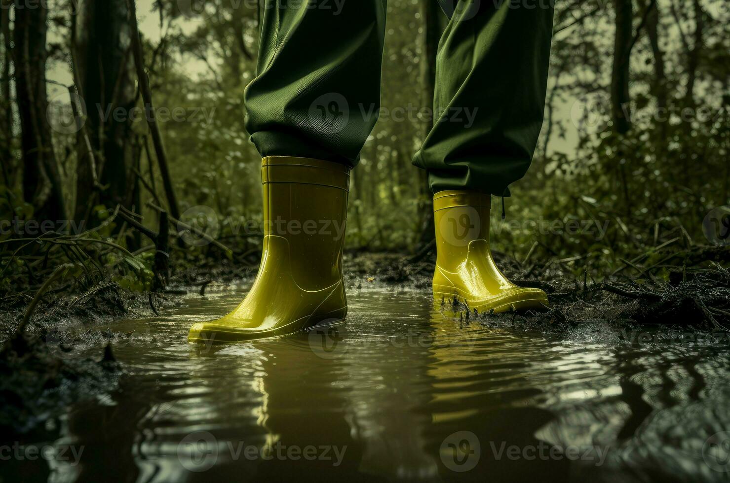 AI generated Essential Boots rubber in flooded house. Generate Ai photo